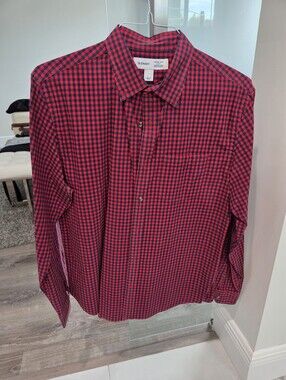 Old Navy Red & Navy Blue Gingham Button-Down Shirt Size Large